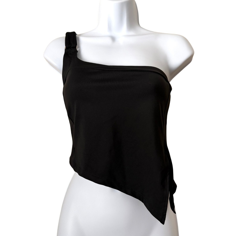 Halara Top Womens XS Black One Shoulder Asymmetrical Tank Top Built-In Bra NEW